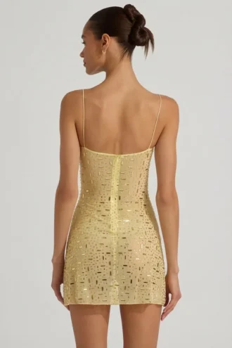 Robe courte transparente à encolure carrée et ornements Averie, couleur jaune