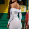 Robe courte transparente à épaules dénudées Nemba, couleur blanche Robe courte transparente à épaules dénudées Nemba, couleur blanche
