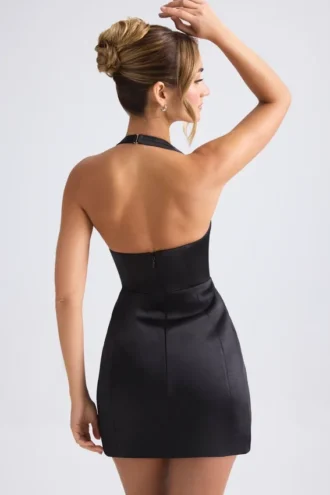 Robe courte tulipe structurée à dos nu Harmonia, en noir