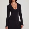 Robe courte évasée à encolure dégagée en jersey doux Carielle, couleur noir Robe courte évasée à encolure dégagée en jersey doux Carielle, couleur noir
