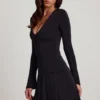 Robe courte évasée à encolure dégagée en jersey doux Carielle, couleur noir Robe courte évasée à encolure dégagée en jersey doux Carielle, couleur noir