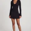 Robe courte évasée à encolure dégagée en jersey doux Carielle, couleur noir Robe courte évasée à encolure dégagée en jersey doux Carielle, couleur noir