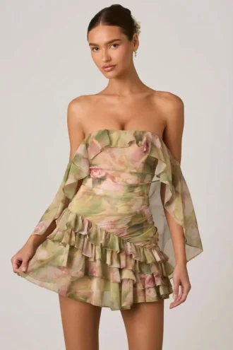 Robe courte à volants et épaules dénudées Birdie, imprimé floral multicolore