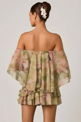 Robe courte à volants et épaules dénudées Birdie, imprimé floral multicolore