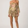 Robe courte à volants et épaules dénudées Birdie, imprimé floral multicolore Robe courte à volants et épaules dénudées Birdie, imprimé floral multicolore