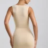 Robe courte Zivanka en jersey fluide avec découpes et bordure à volants, couleur crème