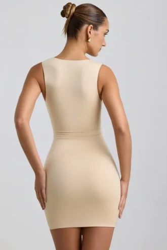 Robe courte Zivanka en jersey fluide avec découpes et bordure à volants, couleur crème