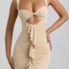 Robe courte Zivanka en jersey fluide avec découpes et bordure à volants, couleur crème