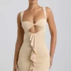 Robe courte Zivanka en jersey fluide avec découpes et bordure à volants, couleur crème