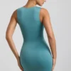 Robe courte Zivanka en jersey fluide avec découpes et volants, couleur vert d&rsquo;eau