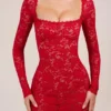 Robe Darla à manches longues en dentelle transparente festonnée, couleur rose Robe Darla à manches longues en dentelle transparente festonnée, couleur rose