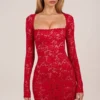 Robe Darla à manches longues en dentelle transparente festonnée, couleur rose Robe Darla à manches longues en dentelle transparente festonnée, couleur rose