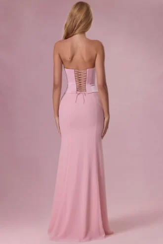 Robe de demoiselle d&rsquo;honneur Avielle en satin rose poudré