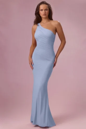 Robe de demoiselle d&rsquo;honneur en jersey Annelise, bleu poudré