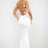 Robe de soirée Aldona en jersey moulant avec détails roses, couleur blanc Robe de soirée Aldona en jersey moulant avec détails roses, couleur blanc