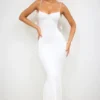 Robe de soirée Aldona en jersey moulant avec détails roses, couleur blanc Robe de soirée Aldona en jersey moulant avec détails roses, couleur blanc