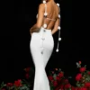 Robe de soirée Aldona en jersey moulant avec détails roses, couleur blanc Robe de soirée Aldona en jersey moulant avec détails roses, couleur blanc