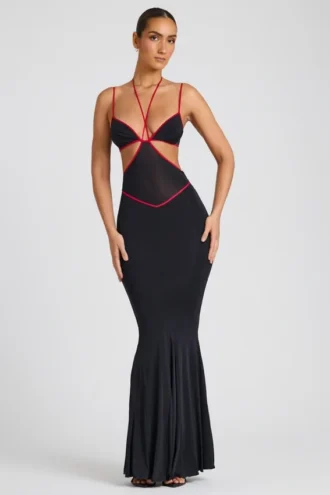 Robe de soirée Bella à découpes et bordures contrastées, en noir