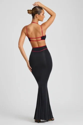 Robe de soirée Bella à découpes et bordures contrastées, en noir