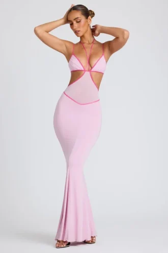 Robe de soirée Bella à découpes et bordures contrastées, rose pâle