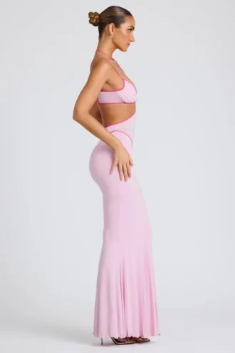 Robe de soirée Bella à découpes et bordures contrastées, rose pâle