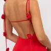 Robe de soirée en jersey moulant Aldona avec détails roses, rouge écarlate Robe de soirée en jersey moulant Aldona avec détails roses, rouge écarlate