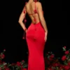 Robe de soirée en jersey moulant Aldona avec détails roses, rouge écarlate Robe de soirée en jersey moulant Aldona avec détails roses, rouge écarlate