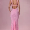 Robe de soirée Lillienne en dentelle à encolure en cœur, rose poudré Robe de soirée Lillienne en dentelle à encolure en cœur, rose poudré