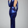 Robe de soirée à manches longues en jersey métallisé Safiya, bleu électrique Robe de soirée à manches longues en jersey métallisé Safiya, bleu électrique