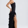 Robe de soirée sans bretelles Diletta à volants, en noir Robe de soirée sans bretelles Diletta à volants, en noir