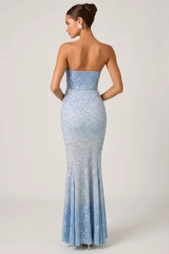 Robe de soirée Vesna à encolure en cœur et traîne en queue de poisson, bleu ciel