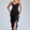 Robe de soirée à volants et empiècements Aurelie en noir Robe de soirée à volants et empiècements Aurelie en noir