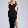 Robe de soirée à volants et empiècements Aurelie en noir Robe de soirée à volants et empiècements Aurelie en noir