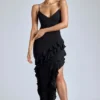 Robe de soirée à volants et empiècements Aurelie en noir Robe de soirée à volants et empiècements Aurelie en noir