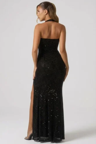 Robe dos nu ornée Sansel en noir