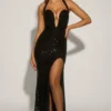 Robe dos nu ornée Sansel en noir Robe dos nu ornée Sansel en noir