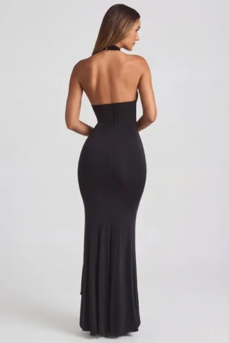 Robe dos nu à volants Apolline, couleur noire
