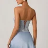 Robe drapée sans bretelles à volants Eden, bleu ciel Robe drapée sans bretelles à volants Eden, bleu ciel