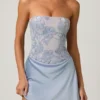 Robe drapée sans bretelles à volants Eden, bleu ciel Robe drapée sans bretelles à volants Eden, bleu ciel