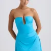 Robe Efia en jersey fluide drapé, coupe trapèze, bleu aqua Robe Efia en jersey fluide drapé, coupe trapèze, bleu aqua