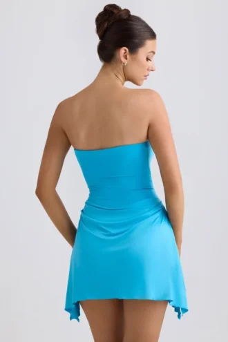 Robe Efia en jersey fluide drapé, coupe trapèze, bleu aqua