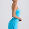 Robe Efia en jersey fluide drapé, coupe trapèze, bleu aqua Robe Efia en jersey fluide drapé, coupe trapèze, bleu aqua
