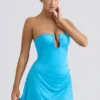 Robe Efia en jersey fluide drapé, coupe trapèze, bleu aqua Robe Efia en jersey fluide drapé, coupe trapèze, bleu aqua