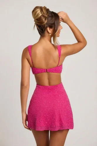 Robe Emilion à découpes ornées, couleur fuchsia