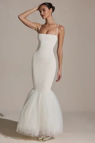 Robe fourreau à ourlet en tulle Adelpha, couleur ivoire