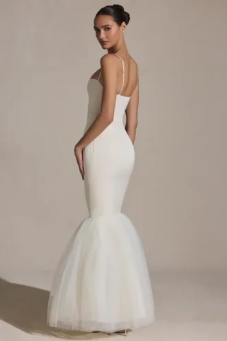 Robe fourreau à ourlet en tulle Adelpha, couleur ivoire