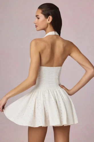 Robe Haddie en modal à broderie anglaise et dos nu, blanche
