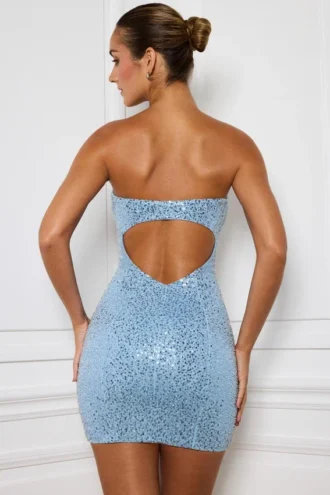 Robe Hibana à encolure en cœur ornée, bleu clair