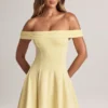 Robe Jaida en modal, à épaules dénudées et coupe trapèze, couleur sorbet citron Robe Jaida en modal, à épaules dénudées et coupe trapèze, couleur sorbet citron