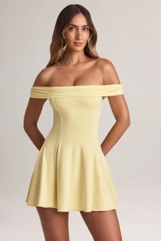 Robe Jaida en modal, à épaules dénudées et coupe trapèze, couleur sorbet citron